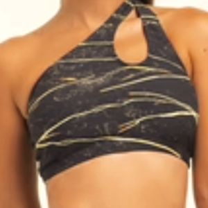 Living Fit Tiger's Eye High Waist Scrunch Biker Shorts & One Shoulder Sports Bra